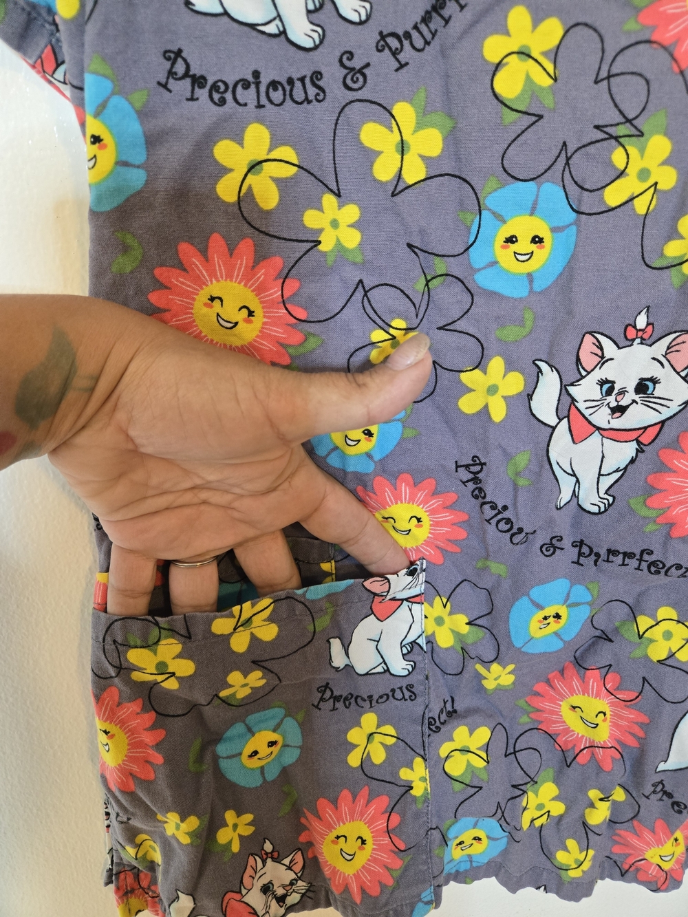 Gray Floral ARISTOCATS Print Scrub Top - Picture 3 of 5